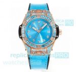 MS Factory Hublot Big Bang One Click Rose Gold Blue Diamond Swiss Replica Watch 39MM 